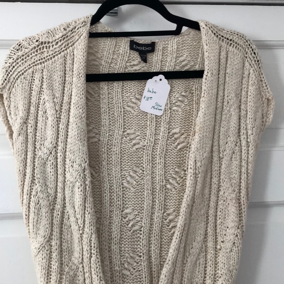 bebe Ivory/Gold Shimmer Cable Wrapped Sweater MED - Picture 4 of 8